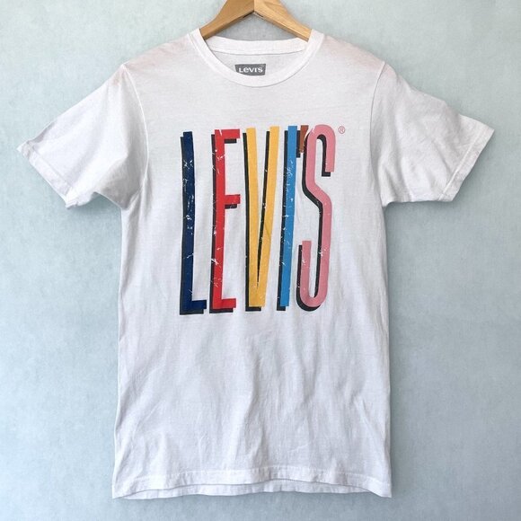Levi's Men's White Spell Out T-Shirt Short Sleeve Cotton Tee size Small - Picture 1 of 6